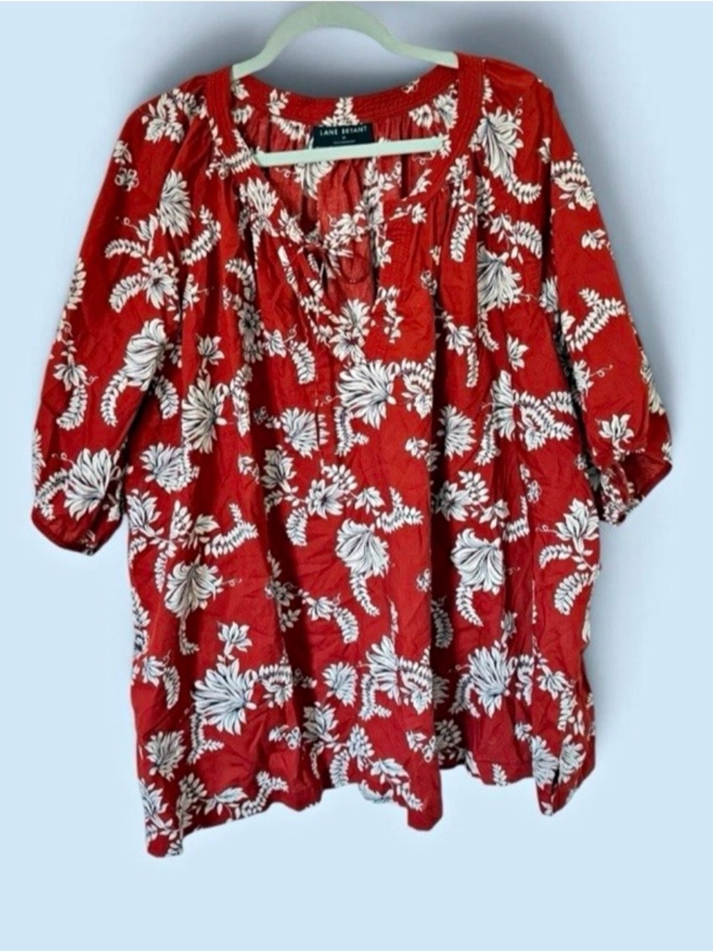 Lane Bryant Red Floral Peasant Top Size 28